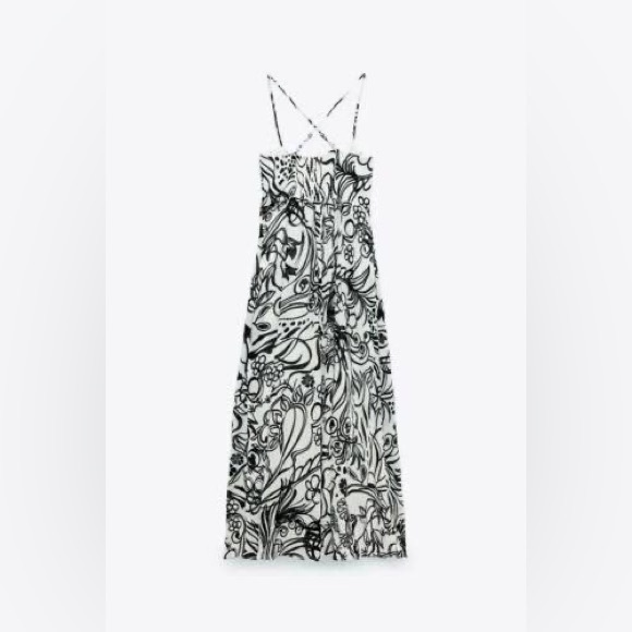 ZARA Black & White Floral Cotton Maxi Dress - Picture 13 of 15